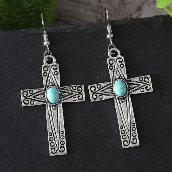 Western Boho Turquoise Dangle Earrings - Picture 3 of 5